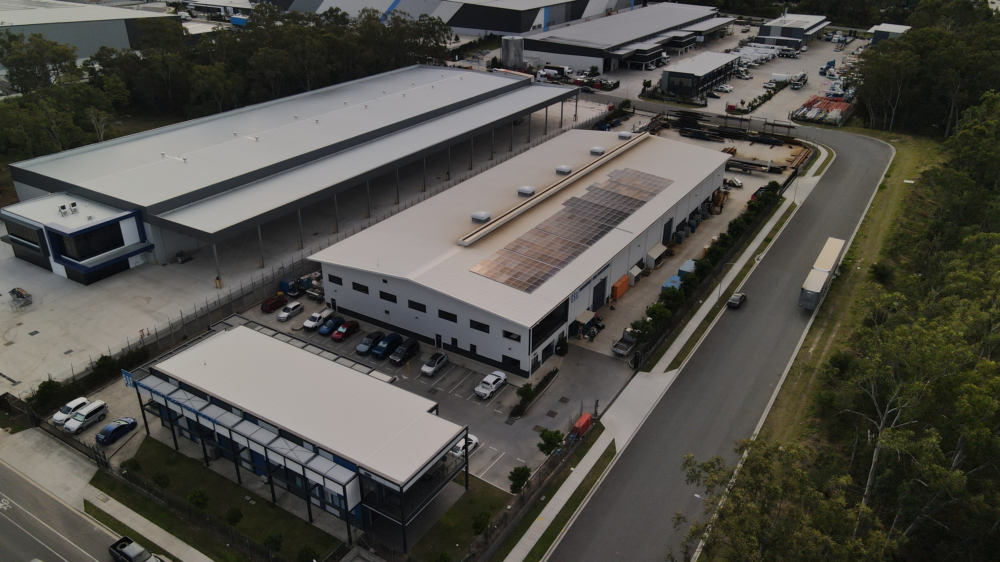 Aerial view of Beenleigh Steel Fabrications facility at 215 Gilmore Road, Berrinba QLD